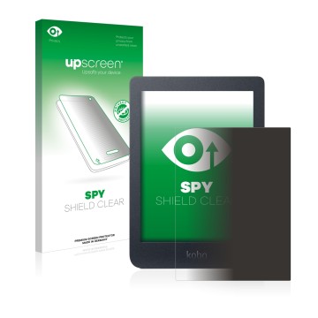 Face avant d’un emballage produit avec le logo de la marque upscreen. À côté, l’appareil Kobo Nia est représenté avec la prote