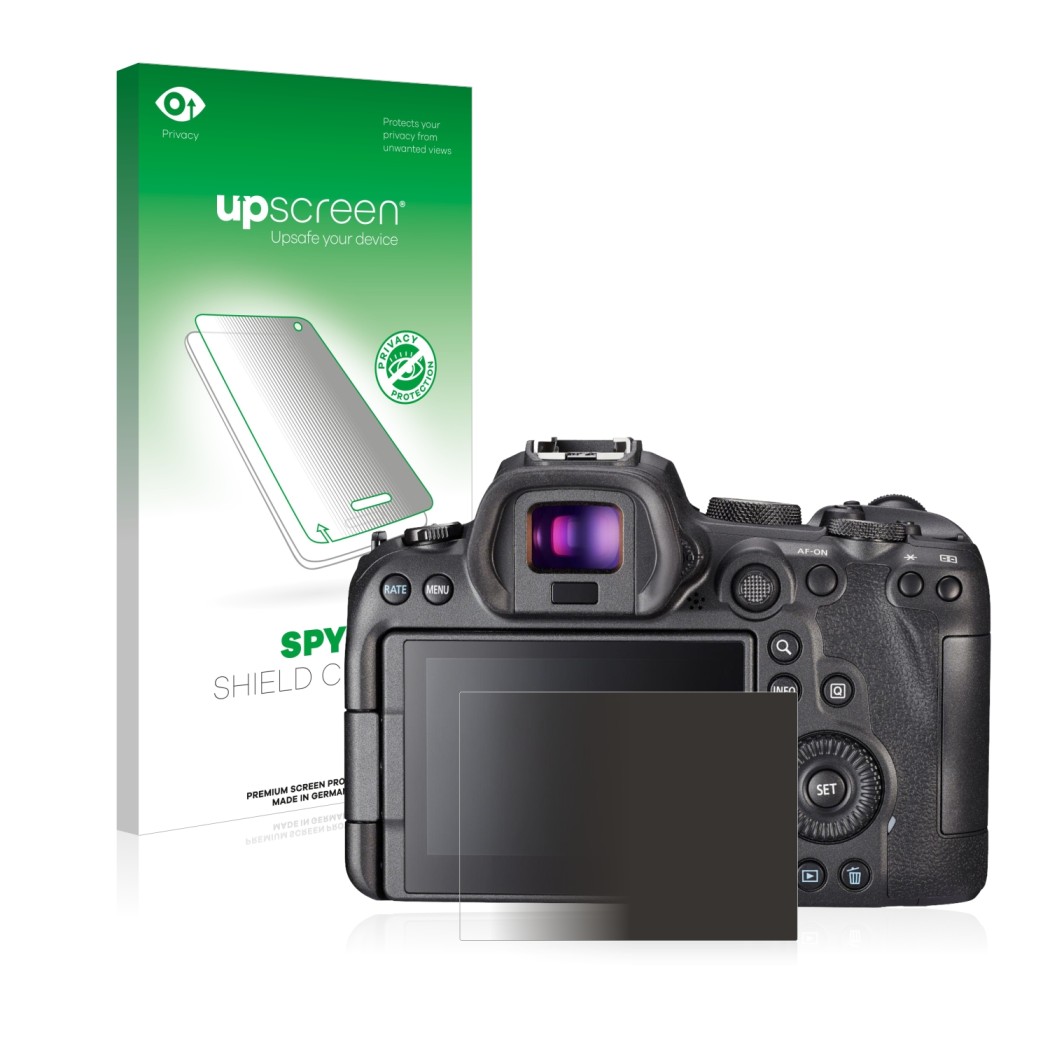 Face avant d’un emballage produit avec le logo de la marque upscreen. À côté, l’appareil Sony A7S III est représenté avec la p