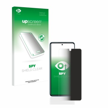 Face avant d’un emballage produit avec le logo de la marque upscreen. À côté, l’appareil Xiaomi Poco X3 NFC est représenté ave