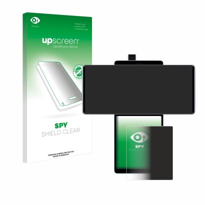 Front side of a product packaging with the brand logo upscreen. Next to it is the device LG Wing (Back display) shown with the
