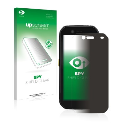 Vorderseite einer Produktverpackung mit dem Markenlogo upscreen. Daneben ist das Gerät Caterpillar Cat S42 mit dem zugehörigen