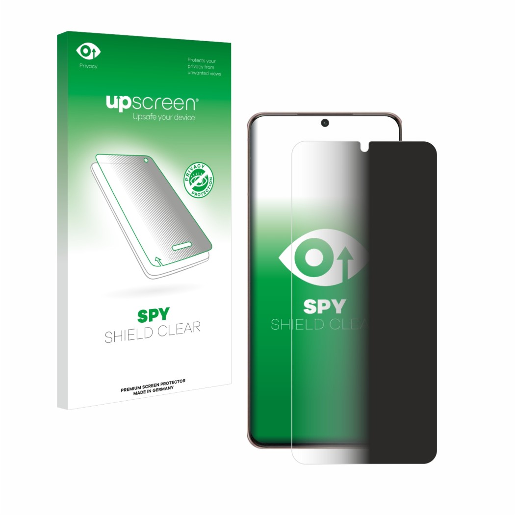 Front side of a product packaging with the brand logo upscreen. Next to it is the device Samsung Galaxy S21 Plus 5G shown with