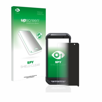 Face avant d’un emballage produit avec le logo de la marque upscreen. À côté, l’appareil Point Mobile PM85 est représenté avec