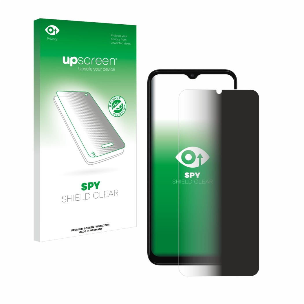 Face avant d’un emballage produit avec le logo de la marque upscreen. À côté, l’appareil Motorola Moto G30 est représenté avec