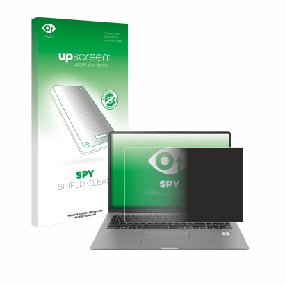 Parte frontale di una confezione del prodotto con il logo del marchio upscreen. Accanto è raffigurato il dispositivo LG gram 1