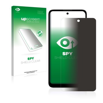 Parte frontale di una confezione del prodotto con il logo del marchio upscreen. Accanto è raffigurato il dispositivo Motorola 