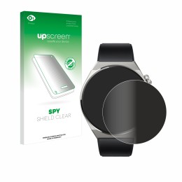 Vorderseite einer Produktverpackung mit dem Markenlogo upscreen. Daneben ist das Gerät Huawei Watch GT 3 Pro Titanium (46mm) m