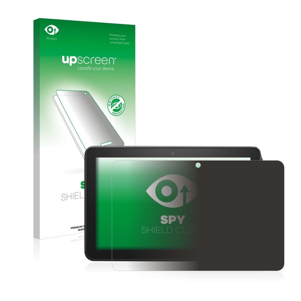 Face avant d’un emballage produit avec le logo de la marque upscreen. À côté, l’appareil Amazon Fire 7 2022 est représenté ave