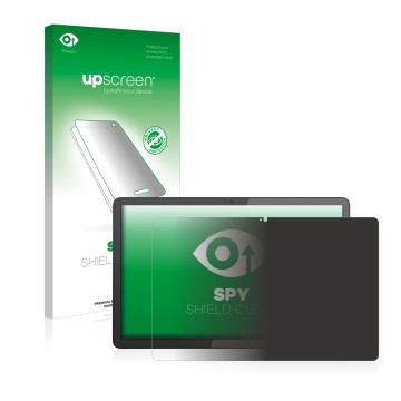 Parte frontal de un envase de producto con el logotipo de la marca upscreen. Al lado se muestra el dispositivo Lenovo IdeaPad 