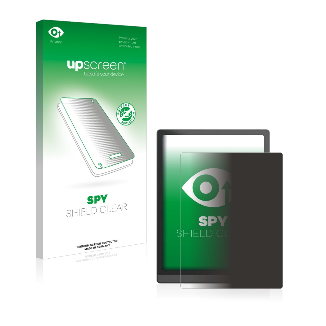 Vorderseite einer Produktverpackung mit dem Markenlogo upscreen. Daneben ist das Gerät Boox Tab X mit dem zugehörigen Displays