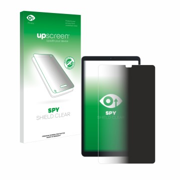 Parte frontal de un envase de producto con el logotipo de la marca upscreen. Al lado se muestra el dispositivo Blackview Tab 6
