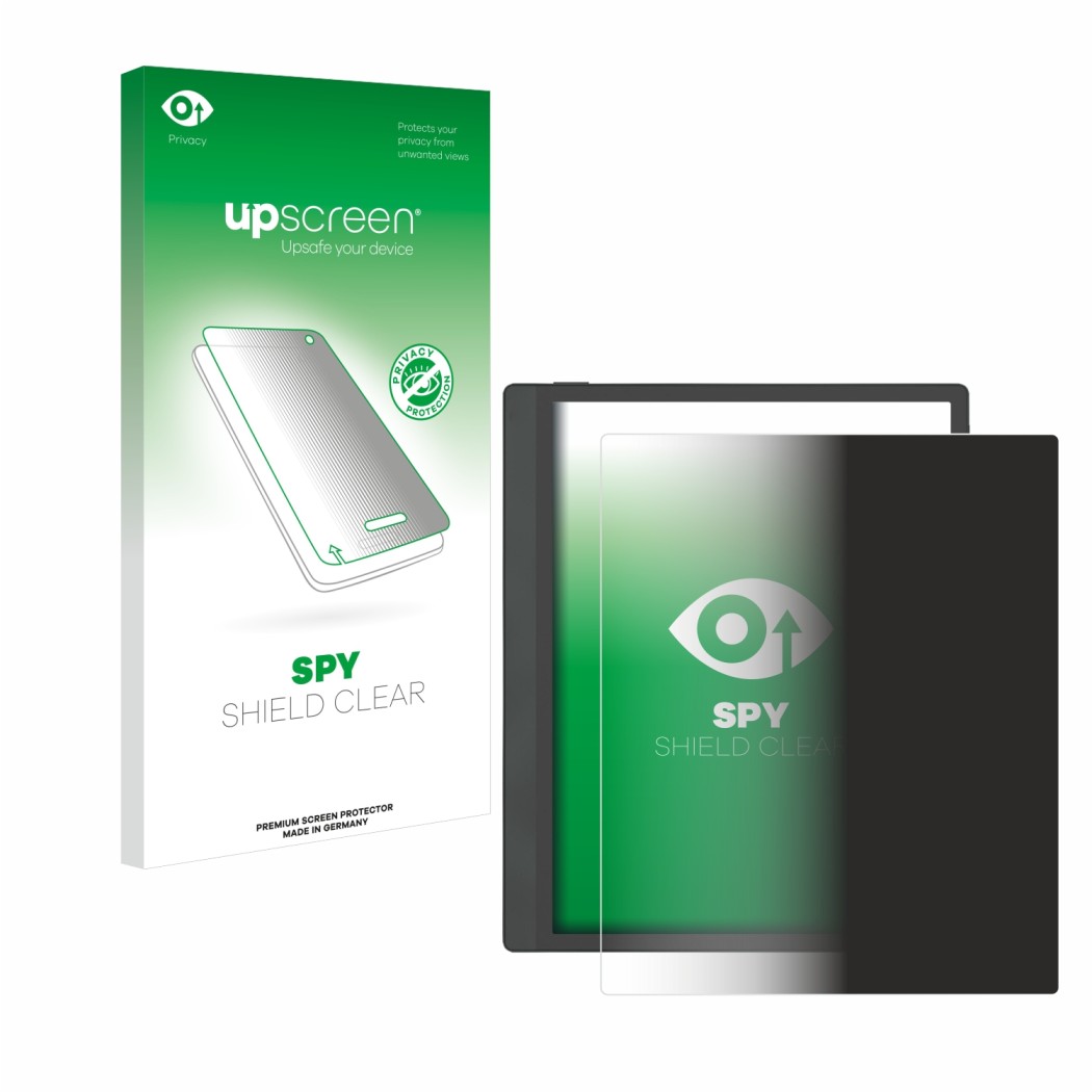 Vorderseite einer Produktverpackung mit dem Markenlogo upscreen. Daneben ist das Gerät Boox Tab Ultra C Pro mit dem zugehörige