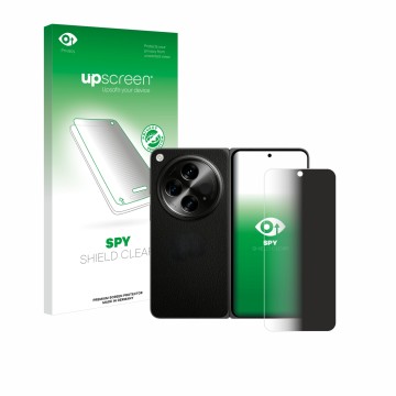 Face avant d’un emballage produit avec le logo de la marque upscreen. À côté, l’appareil OnePlus Open (case-friendly) est repr