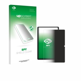 Parte frontal de un envase de producto con el logotipo de la marca upscreen. Al lado se muestra el dispositivo Blackview Tab 1