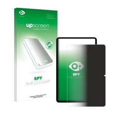 Parte frontal de un envase de producto con el logotipo de la marca upscreen. Al lado se muestra el dispositivo Blackview Tab 1