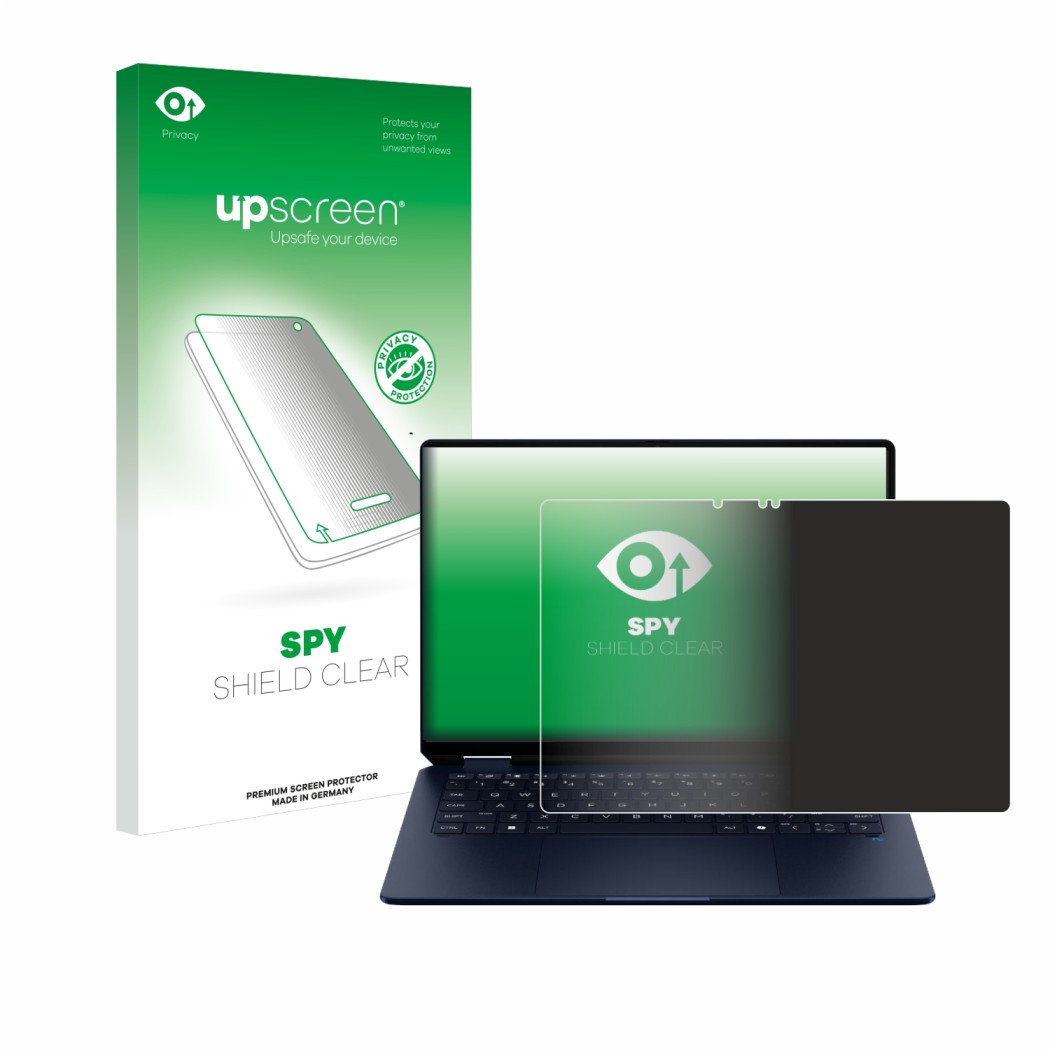 Front side of a product packaging with the brand logo upscreen. Next to it is the device HP OmniBook Ultra Flip 14-fh shown wi
