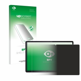 Parte frontal de un envase de producto con el logotipo de la marca upscreen. Al lado se muestra el dispositivo Lenovo Idea Tab