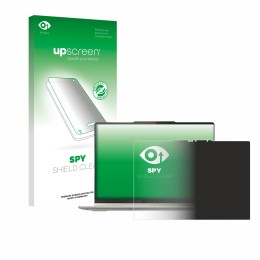 Parte frontal de un envase de producto con el logotipo de la marca upscreen. Al lado se muestra el dispositivo Lenovo Yoga 7 2