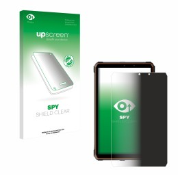 Parte frontal de un envase de producto con el logotipo de la marca upscreen. Al lado se muestra el dispositivo Blackview Activ