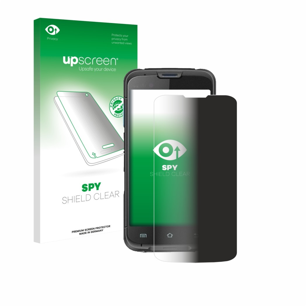 Face avant d’un emballage produit avec le logo de la marque upscreen. À côté, l’appareil Unitech EA602 est représenté avec la