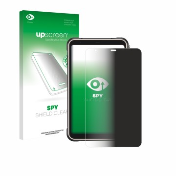 Parte frontal de un envase de producto con el logotipo de la marca upscreen. Al lado se muestra el dispositivo Ulefone RugKing