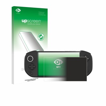 Parte frontal de un envase de producto con el logotipo de la marca upscreen. Al lado se muestra el dispositivo MANGMI Pocket M