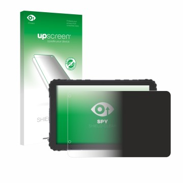 Parte frontal de un envase de producto con el logotipo de la marca upscreen. Al lado se muestra el dispositivo DMD T880X 8