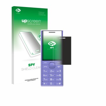 Parte frontale di una confezione del prodotto con il logo del marchio upscreen. Accanto è raffigurato il dispositivo Nokia 150