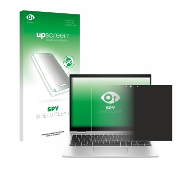 Face avant d’un emballage produit avec le logo de la marque upscreen. À côté, l’appareil HP Elite x360 830 G10 2-in-1 est repr