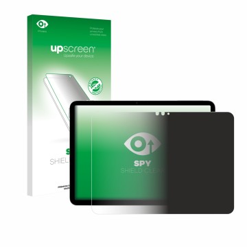 Face avant d’un emballage produit avec le logo de la marque upscreen. À côté, l’appareil Apple iPad Air 11