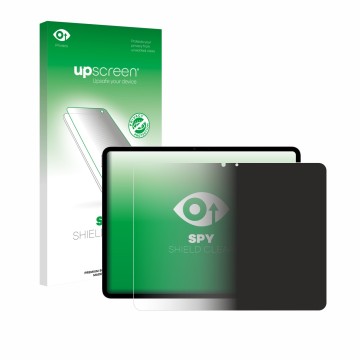 Face avant d’un emballage produit avec le logo de la marque upscreen. À côté, l’appareil Apple iPad Air 13