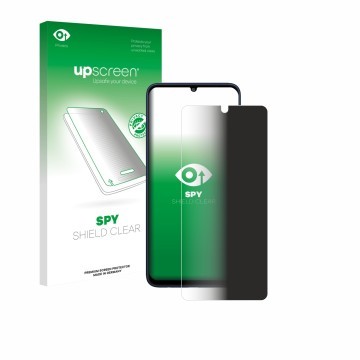 Parte frontale di una confezione del prodotto con il logo del marchio upscreen. Accanto è raffigurato il dispositivo Samsung G