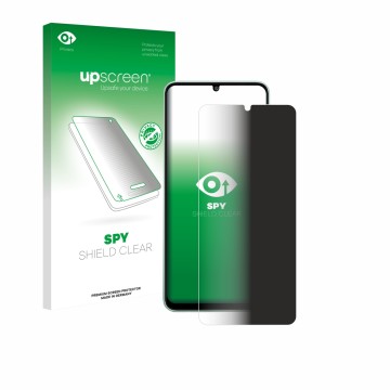 Parte frontale di una confezione del prodotto con il logo del marchio upscreen. Accanto è raffigurato il dispositivo Samsung G