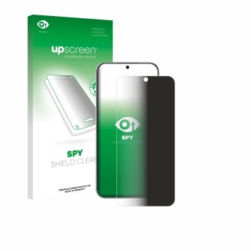 Parte frontal de un envase de producto con el logotipo de la marca upscreen. Al lado se muestra el dispositivo Huawei Nova 14 