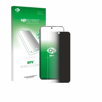 Parte frontal de un envase de producto con el logotipo de la marca upscreen. Al lado se muestra el dispositivo Huawei Nova 12 