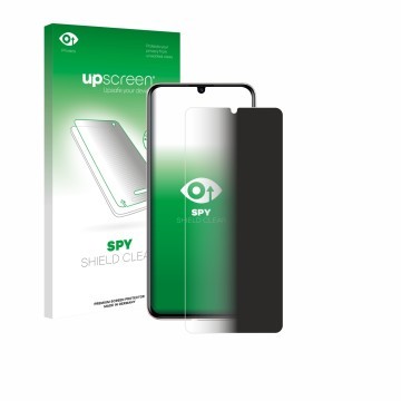 Parte frontal de un envase de producto con el logotipo de la marca upscreen. Al lado se muestra el dispositivo Huawei Nova Y71