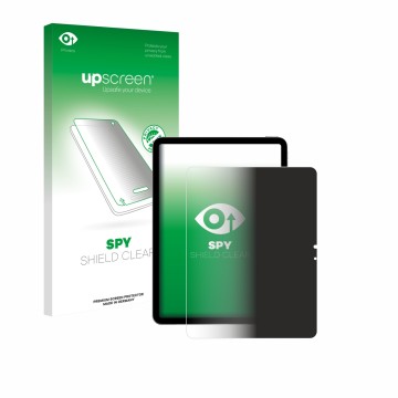 Face avant d’un emballage produit avec le logo de la marque upscreen. À côté, l’appareil Apple iPad Air 13