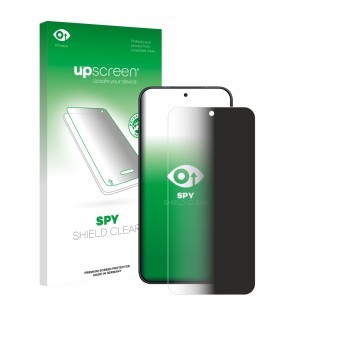 Parte frontal de un envase de producto con el logotipo de la marca upscreen. Al lado se muestra el dispositivo Xiaomi Poco X8 