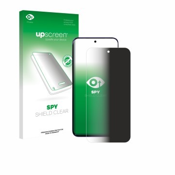 Parte frontal de un envase de producto con el logotipo de la marca upscreen. Al lado se muestra el dispositivo Motorola Edge 7