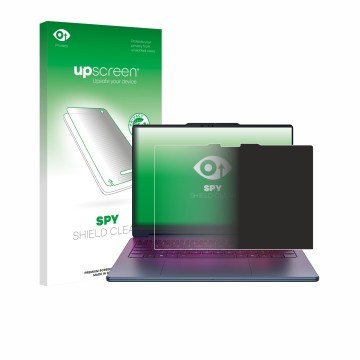 Vorderseite einer Produktverpackung mit dem Markenlogo upscreen. Daneben ist das Gerät Lenovo Yoga 9i 2-in-1 Gen 11 Aura Editi