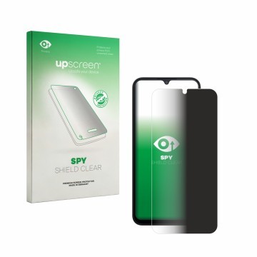 Face avant d’un emballage produit avec le logo de la marque upscreen. À côté, l’appareil Xiaomi Redmi A7 Pro est représenté av