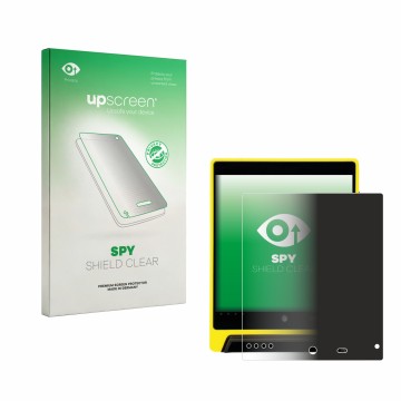 Vorderseite einer Produktverpackung mit dem Markenlogo upscreen. Daneben ist das Gerät Nayax VPOS Media 4 mit dem zugehörigen 