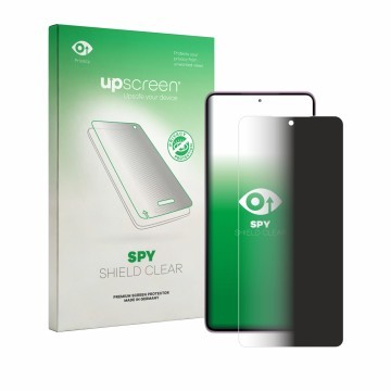 Parte frontale di una confezione del prodotto con il logo del marchio upscreen. Accanto è raffigurato il dispositivo Motorola 