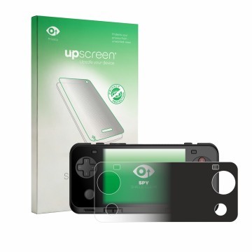 Parte frontale di una confezione del prodotto con il logo del marchio upscreen. Accanto è raffigurato il dispositivo Ayaneo Po