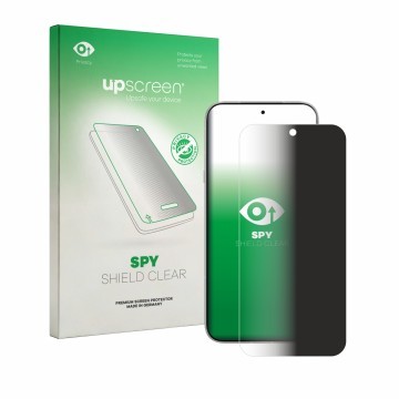 Parte frontal de un envase de producto con el logotipo de la marca upscreen. Al lado se muestra el dispositivo Infinix Note 60