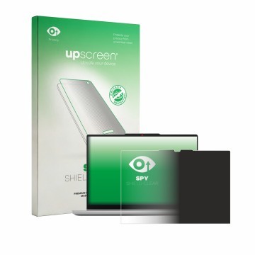 Parte frontal de un envase de producto con el logotipo de la marca upscreen. Al lado se muestra el dispositivo Lenovo IdeaPad 