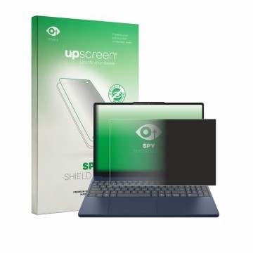 Parte frontal de un envase de producto con el logotipo de la marca upscreen. Al lado se muestra el dispositivo Lenovo IdeaPad 