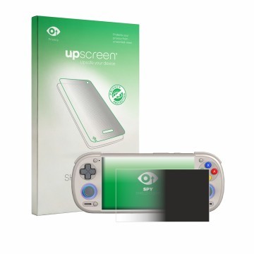 Face avant d’un emballage produit avec le logo de la marque upscreen. À côté, l’appareil Retroid Pocket 6 est représenté avec 