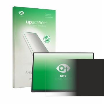 Vorderseite einer Produktverpackung mit dem Markenlogo upscreen. Daneben ist das Gerät ASUS ZenScreen OLED MQ16FC mit dem zuge