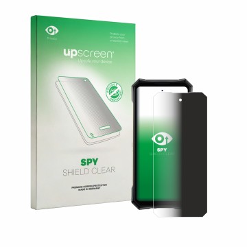 Vorderseite einer Produktverpackung mit dem Markenlogo upscreen. Daneben ist das Gerät Doogee S300 Pro mit dem zugehörigen Dis